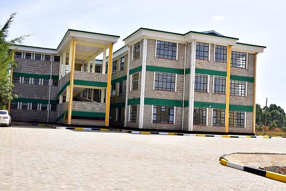 Completed three-storey building with stone walls and cabro-paved frontage, County Offices, Uasin Gishu