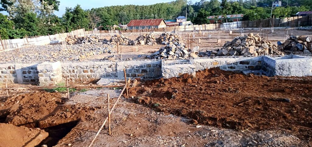 Foundation trenches and stone masonry foundation walls